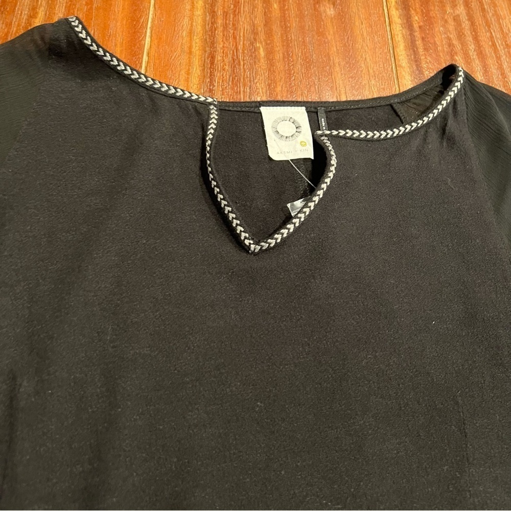Akemi + Kin Anthropologie Black Layered Blouse Sheer Long Sleeve Small NWT - Picture 5 of 8